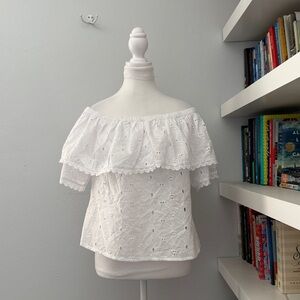 Calypso St. Barth Eyelet Off Shoulder White Eyelet Cotton Women's Top Medium
